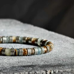 Armored Lemurian Aquatine Calcite Bracelet IV (7mm) -Aurum Brothers ArmoredLemurianAquatineCalciteBraceletIV 7mm solo setting closeup