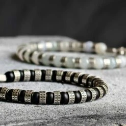 Armored Matte Onyx Bracelet VII (6mm) -Aurum Brothers ArmoredMatteOnyxBraceletVII 6mm ArmoredBurmeseJadeBraceletVI 7mm duo setting