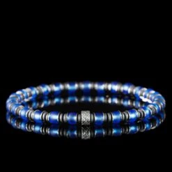 Aurum Brothers 45 Blue Silver & Hematite Bracelet VII (6mm)