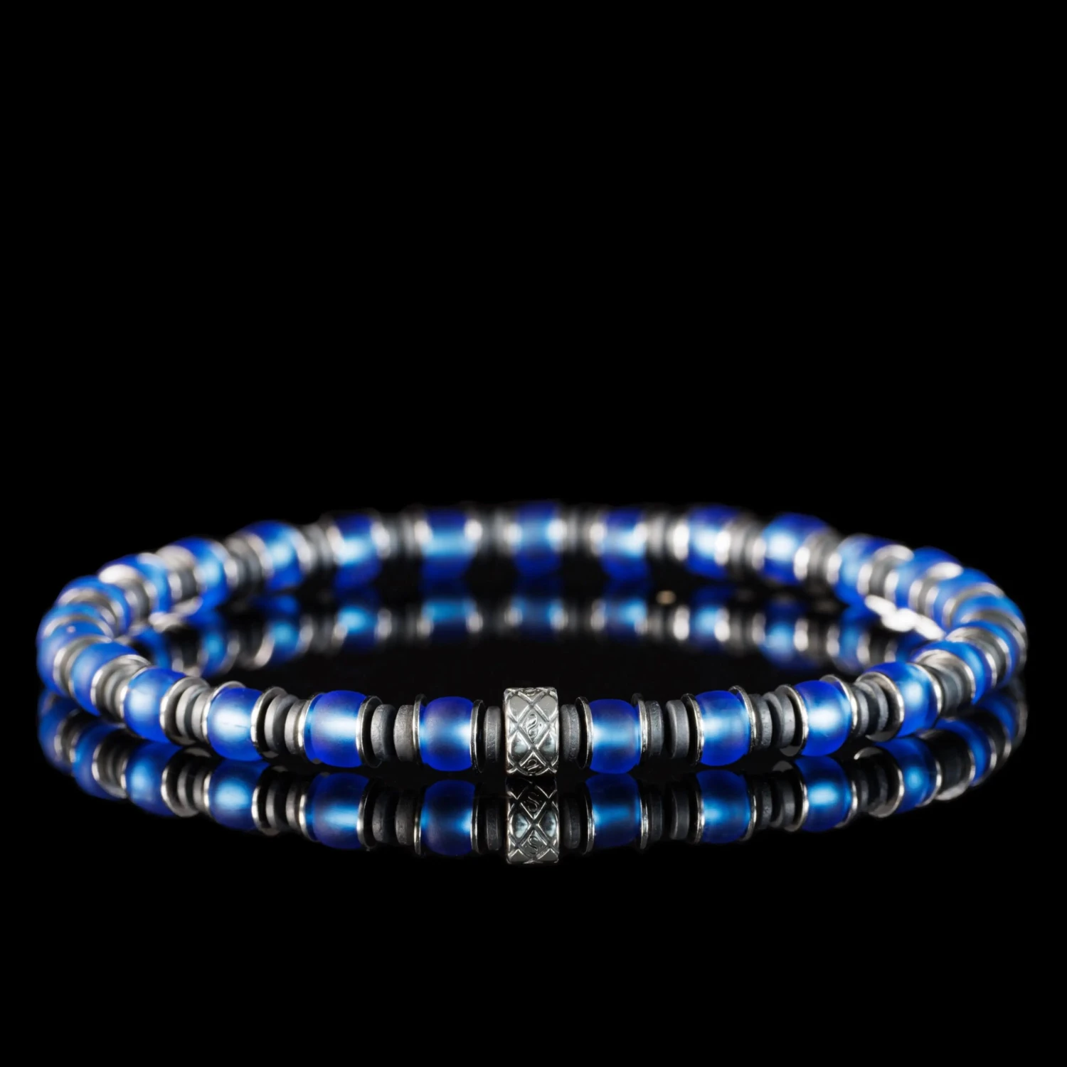 Blue Silver & Hematite Bracelet VII (6mm) 1 Blue Silver & Hematite Bracelet VII (6mm)