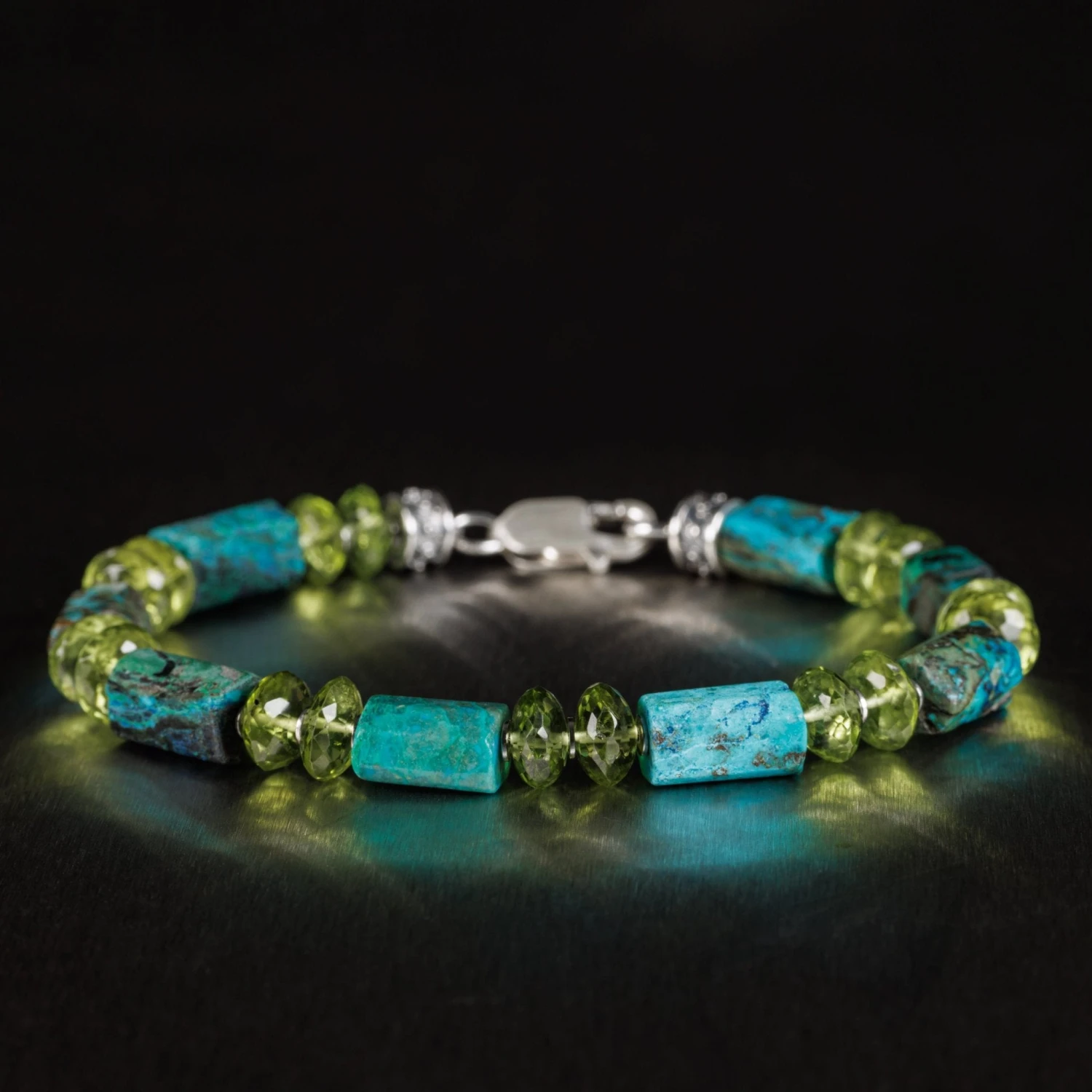 Chrysocolla Azurite - Peridot Bracelet I (6-8mm) 1 Chrysocolla Azurite - Peridot Bracelet I (6-8mm)