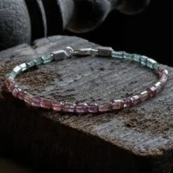 Emerald - Pink Tourmaline Bracelet XVI (2-4mm) -Aurum Brothers Emerald PinkTourmalineBraceletXVI 2 4mm solo setting