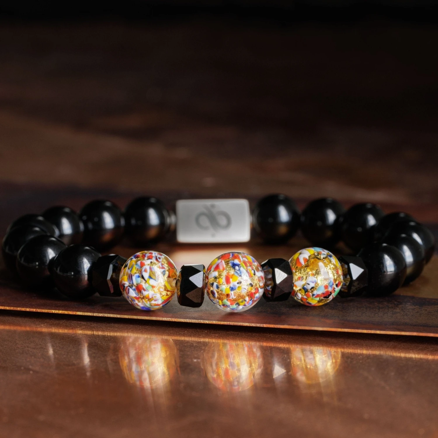 Klimt Mosaico Murano - Black Onyx Bracelet III (10mm) 2 Klimt Mosaico Murano - Black Onyx Bracelet III (10mm) - Image 2