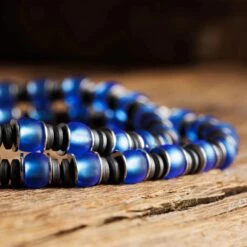 Blue Silver & Hematite Bracelet VIII (6mm) -Aurum Brothers Hematite Silver IX X 3