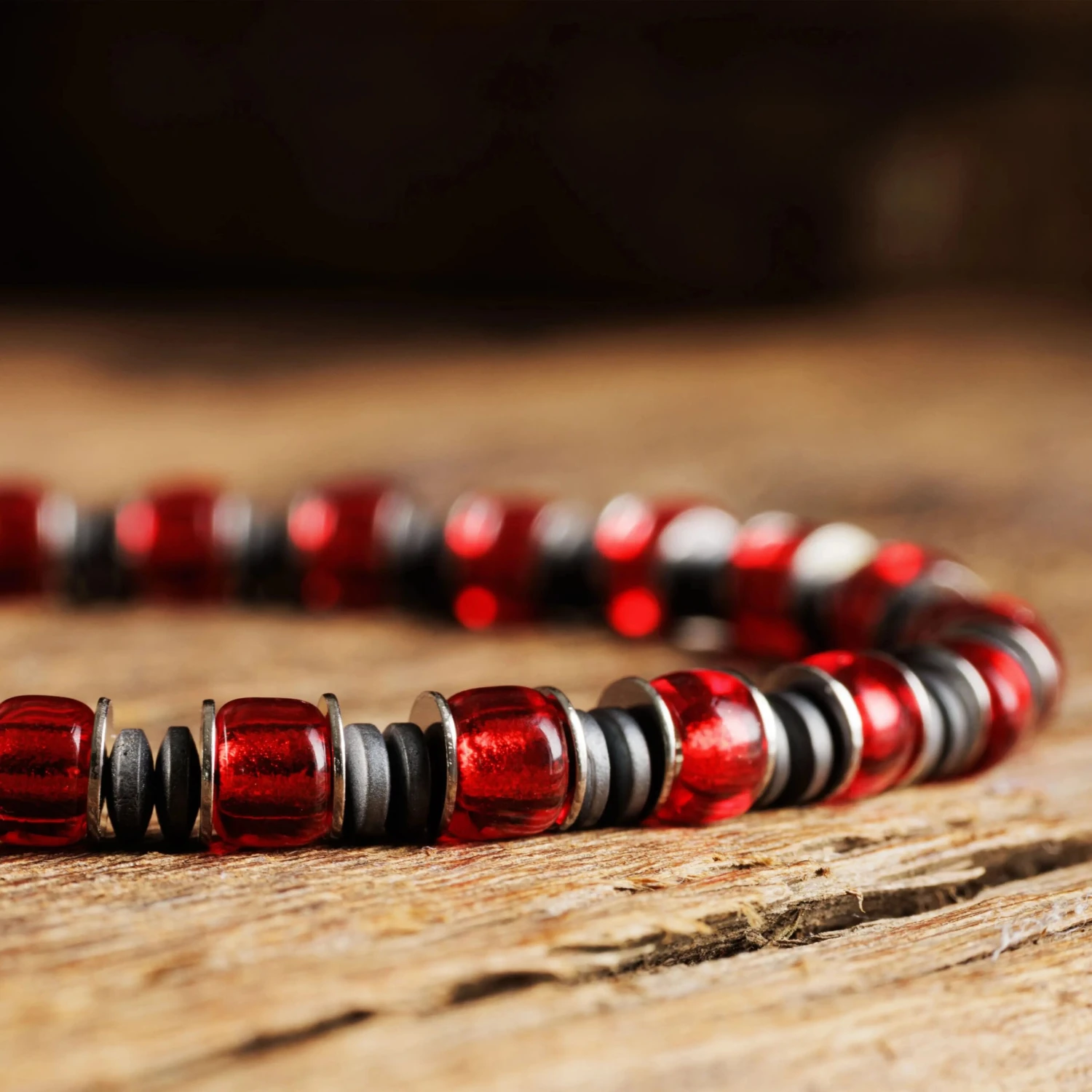 Red Silver & Hematite Bracelet IX (6mm) 3 Red Silver & Hematite Bracelet IX (6mm) - Image 3