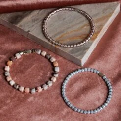 Hematite - Pink Bracelet I (4mm) -Aurum Brothers Hematiteblue pinkmiyuki botswanaagate 2