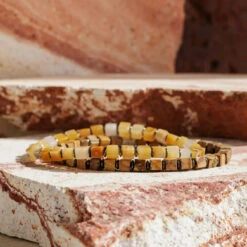 Yellow Jade - Cube Bracelet VII (4mm) -Aurum Brothers Landscape X Yellow jade VII