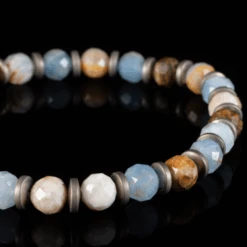 Lemurian Aquatine Calcite Bracelet III (6.5-7mm) -Aurum Brothers LemurianAquatineCalciteBraceletIII 6.5 7mm closeup productphoto