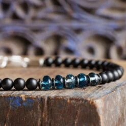 London Blue Topaz - Black Agate Bracelet II (4-5mm) -Aurum Brothers London blue topaz matte agate 2 499459