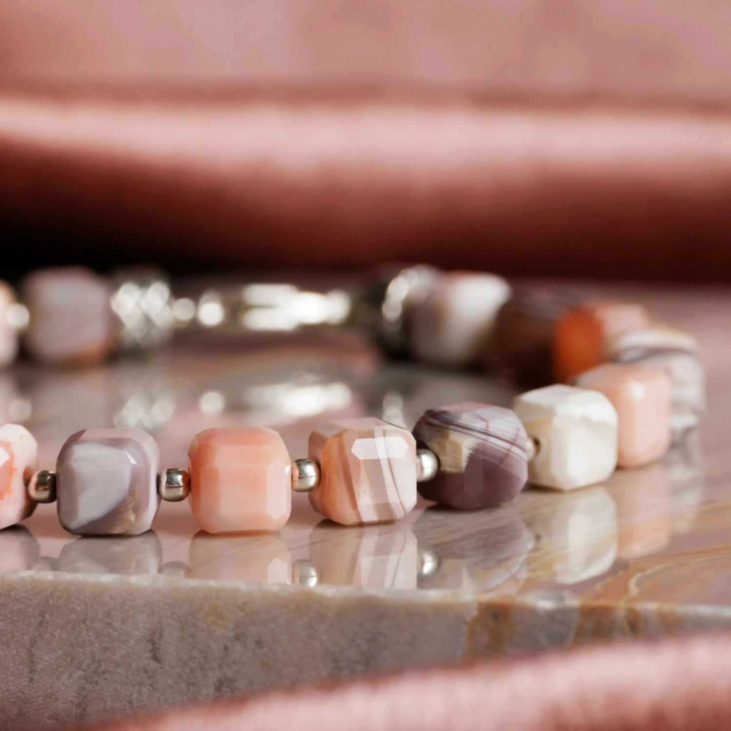 Pink Botswana Agate Bracelet I (6mm) 2 Pink Botswana Agate Bracelet I (6mm) - Image 2