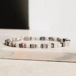 Porcelain Jasper - White Moonstone Bracelet I (4mm) -Aurum Brothers Porcelain jasper white moonstone cube 2