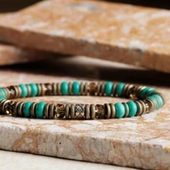 Turquoise - Bronze Hematite Bracelet I (6mm) -Aurum Brothers Turquoise hematite bronze 6mm 1