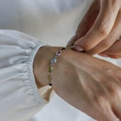 White Gold Multicolor Bracelet IV (7x5mm) -Aurum Brothers Whitegold16multistones3