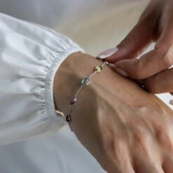 White Gold Multicolor Bracelet II (7x5mm) -Aurum Brothers Whitegold9multistones3