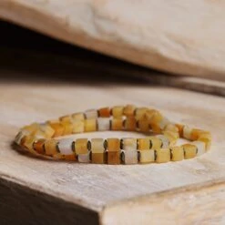Yellow Jade - Cube Bracelet VII (4mm) -Aurum Brothers YellowjadecubeVII