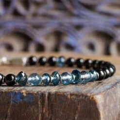 London & Swiss Blue Topaz - Black Tourmaline Bracelet III (3.5-5mm) -Aurum Brothers london blue swiss blue topaz black onyx 2 762063