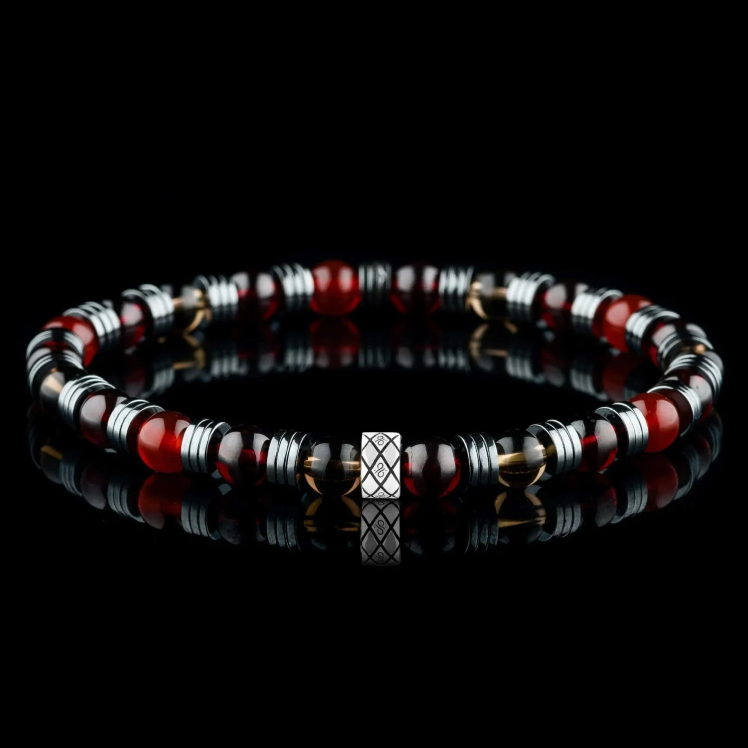 Red Garnet - Carnelian - Smoky Quartz Bracelet I (6mm) 1 Red Garnet - Carnelian - Smoky Quartz Bracelet I (6mm)