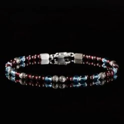 Swiss Blue Topaz - Red Garnet Bracelet VIII (3.5 - 4mm)