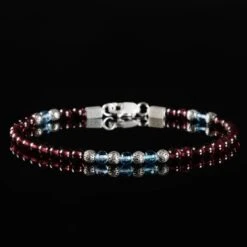 Swiss Blue Topaz - Red Garnet Bracelet VII (3.5 - 4mm)